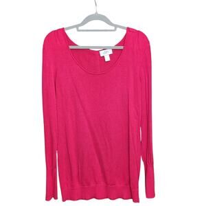 Ann Taylor LOFT Women's Medium Bright Pink Knit Long Sleeve Sweater Back Buttons